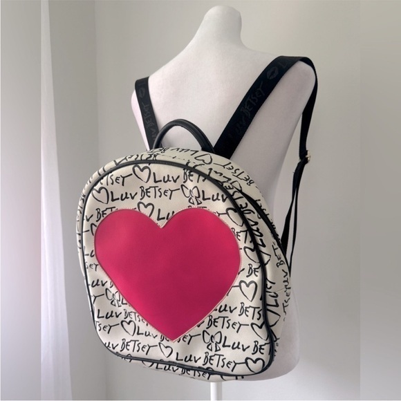 Betsey Johnson Handbags - Betsey Johnson LUV Heart Backpack Hot Pink White Black